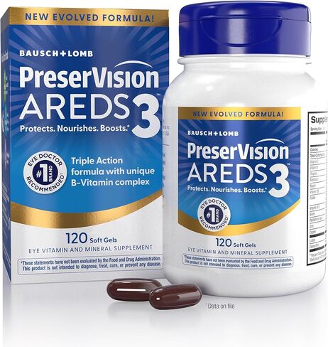 PreserVision AREDS3 Eye Vitamins, #1 Eye Doctor Recommended Brand, AREDS 2 Formula with 8 B-Vitamin Complex, Promotes Healthy Cellular Eye Function*, 3-in-1 Macular Supplement, 120 Softgels in Kuwait