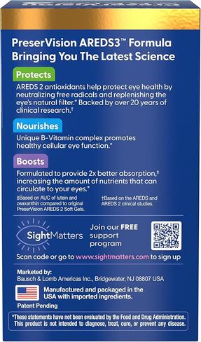 PreserVision AREDS3 Eye Vitamins, #1 Eye Doctor Recommended Brand, AREDS 2 Formula with 8 B-Vitamin Complex, Promotes Healthy Cellular Eye Function*, 3-in-1 Macular Supplement, 120 Softgels in Kuwait