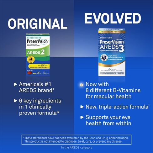 PreserVision AREDS3 Eye Vitamins, #1 Eye Doctor Recommended Brand, AREDS 2 Formula with 8 B-Vitamin Complex, Promotes Healthy Cellular Eye Function*, 3-in-1 Macular Supplement, 120 Softgels in Kuwait