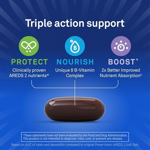 PreserVision AREDS3 Eye Vitamins, #1 Eye Doctor Recommended Brand, AREDS 2 Formula with 8 B-Vitamin Complex, Promotes Healthy Cellular Eye Function*, 3-in-1 Macular Supplement, 120 Softgels in Kuwait