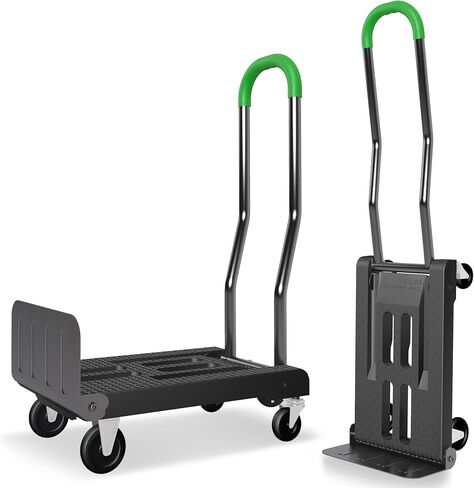 شاحنة يدوية قابلة للطي WarmyouHaul Pro، سعة 441 رطل، منصة قابلة للتعديل (24-30 بوصة) ومقبض (28-35 بوصة) عجلات مطاطية 4 بوصة مع دوران 360 درجة وفرامل انتظار، للتحرك والتجاري والشقق واستخدام المستودعات in Kuwait