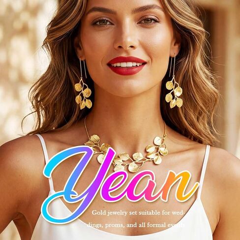 Yean Gold Leaf Wedding Jewelry Sets Bridal Necklace and Earring Set Leaves Necklaces for Women in Kuwait