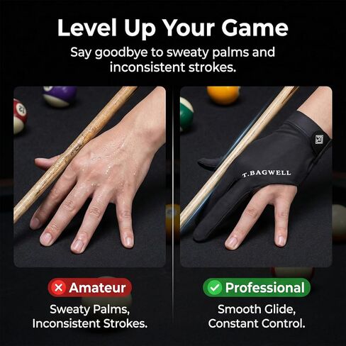 2Pcs Pool Cue Glove Left Hand Billiard Gloves Left Hand No Grip Elastic 3 Finger Pool Cue Glove Universal Cues Sports Gloves for Women Men in Saudi Arabia