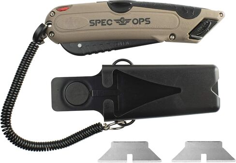 Spec Ops Tools Safety Knife Box Cutter, Includes Holster & Lanyard, 3% Donated to Veterans, black/tan in Kuwait