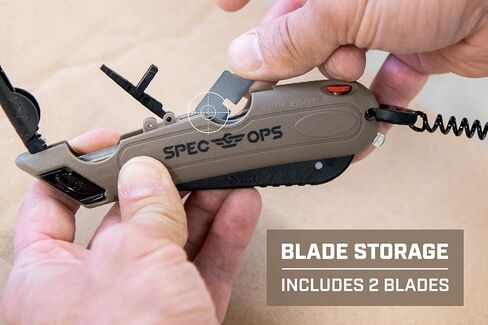 Spec Ops Tools Safety Knife Box Cutter, Includes Holster & Lanyard, 3% Donated to Veterans, black/tan in Kuwait