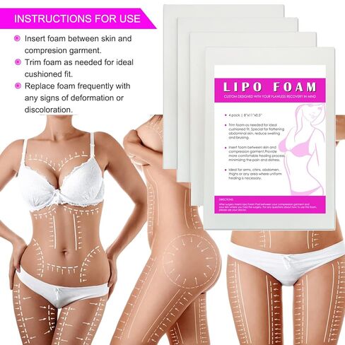 4 Pack Lipo Foam Pads Post Surgery 8"X11", Ab Board Foam Liposuction Recovery, Compression Foam Boards for Tummy, Arms, Thighs, Multi-Purpose Lipo Foam Sheets in Kuwait