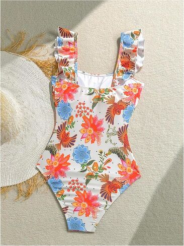 Milumia Women's Tropical Floral Print One Piece Bathing Suit Tummy Control Ruffle Swimsuits in Saudi Arabia
