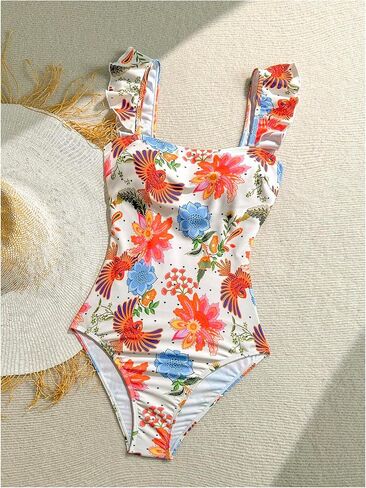 Milumia Women's Tropical Floral Print One Piece Bathing Suit Tummy Control Ruffle Swimsuits in Saudi Arabia
