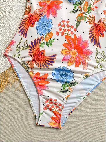 Milumia Women's Tropical Floral Print One Piece Bathing Suit Tummy Control Ruffle Swimsuits in Saudi Arabia