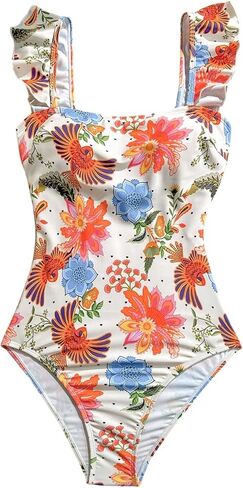 Milumia Women's Tropical Floral Print One Piece Bathing Suit Tummy Control Ruffle Swimsuits in Saudi Arabia