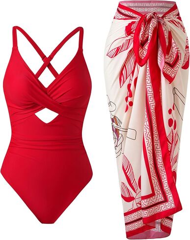 Women's One Piece Swimsuit with Skirt Wrap Set Retro Tummy Control Bathing Suit Cover Up in Saudi Arabia