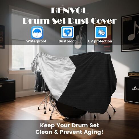 BENVOL Drum Set Dust Cover - Waterproof 420D Oxford Fabric with UV Protection & Drawstring, Extra Large 78x106 Inches for Drum Kit Protection, Stage & Storage Use in Kuwait