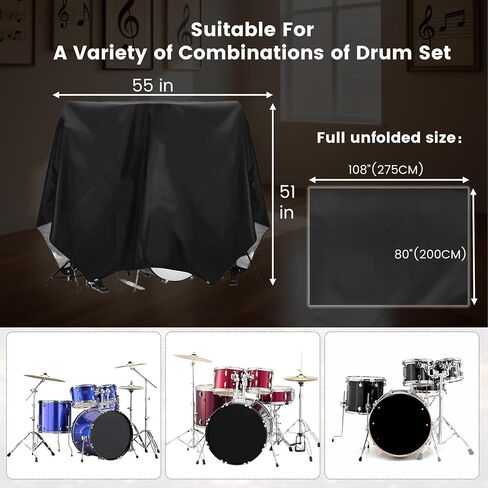 BENVOL Drum Set Dust Cover - Waterproof 420D Oxford Fabric with UV Protection & Drawstring, Extra Large 78x106 Inches for Drum Kit Protection, Stage & Storage Use in Kuwait