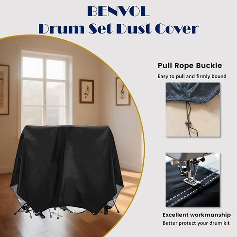 BENVOL Drum Set Dust Cover - Waterproof 420D Oxford Fabric with UV Protection & Drawstring, Extra Large 78x106 Inches for Drum Kit Protection, Stage & Storage Use in Kuwait