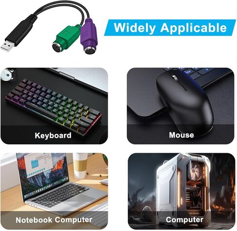 PS2 إلى USB محول لوحة المفاتيح PS2 إلى USB كابل محول كابل 18 سم رقاقة مدمجة لا حاجة إلى محرك التوصيل والتشغيل لأجهزة الكمبيوتر المحمول سطح المكتب (18 سم + محول) in Kuwait
