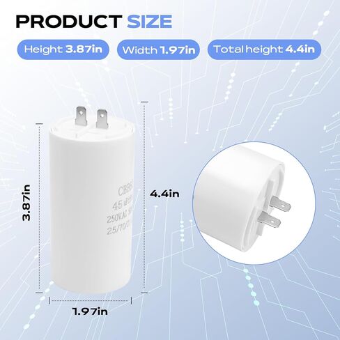 مكثف غسالة WH12X10462 متوافق مع غسالات GE WH12X10240 WH12X10212 2025708، 45 MFD (+/-5%) مكثف تشغيل الغسالة 450 فولت in Kuwait