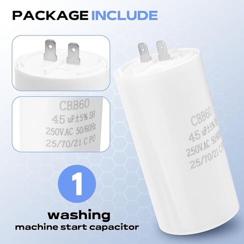مكثف غسالة WH12X10462 متوافق مع غسالات GE WH12X10240 WH12X10212 2025708، 45 MFD (+/-5%) مكثف تشغيل الغسالة 450 فولت in Kuwait