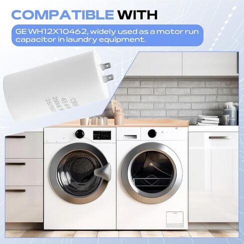 مكثف غسالة WH12X10462 متوافق مع غسالات GE WH12X10240 WH12X10212 2025708، 45 MFD (+/-5%) مكثف تشغيل الغسالة 450 فولت in Kuwait