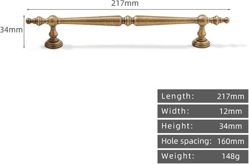 العتيقة النحاس مقبض طويل خزانة المطبخ درج الرجعية الصلبة سحب 1 قطعة (7-L-217mm-160mm) in Kuwait