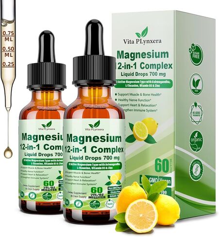 12 في 1 قطرات سائلة من مركب المغنيسيوم، سيترات المغنيسيوم المخلبية جليسينات تورات مالات أسبارتات ث. Ashwagandha Theanine D3 والزنك للاسترخاء والنوم والصحة المناعية ووظيفة العضلات (النساء والرجال). in Kuwait