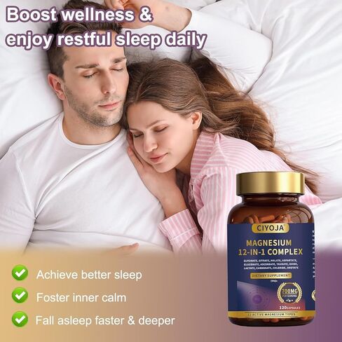 12 in 1 Magnesium Complex 700mg: Magnesium Supplement with Glycinate, Citrate, Malate, Taurate, High Absorption Magnesium for Sleep, Muscle Recovery, Nerve & Heart Support, Vegan, 120 Capsules in Kuwait