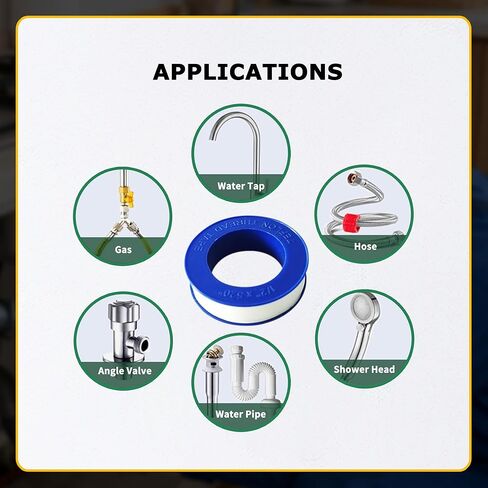 4 Rolls 1/2 Inch(W) X 520 Inches(L) Teflon Tape PTFE Thread Sealant Plumbers Tape for Seal Water Pipe, Shower Head,Prevent Leakage, White in Kuwait