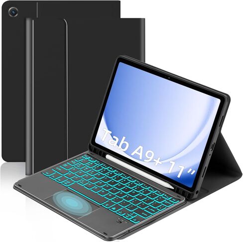 Case with Trackpad Keyboard for Samsung Galaxy Tab A9 Plus 11 inch (SM-X210/X216/X218),Smart Touchpad 7 Color Backlit Removable Keyboard Magnetic Case Tablet A9+ 5G Black in Kuwait