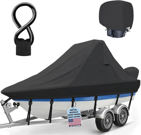 1200D Wake Tower Boat Cover with Adjustable Metal Buckles,Heavy Duty Waterproof, Fits 21-23ft V-Hull Ski/Wakeboard Boats,Gray in Kuwait