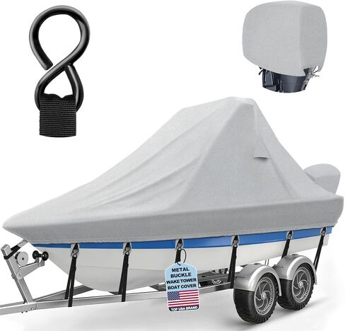 1200D Wake Tower Boat Cover with Adjustable Metal Buckles,Heavy Duty Waterproof, Fits 21-23ft V-Hull Ski/Wakeboard Boats,Gray in Saudi Arabia