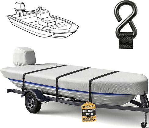 900D Jon Boat Cover with Metal Buckles,Waterproof Heavy Duty Cover for Jon Boat,Marine Grade Polyester Canvas Replacement with Motor Cover,14FT & Gray in Saudi Arabia