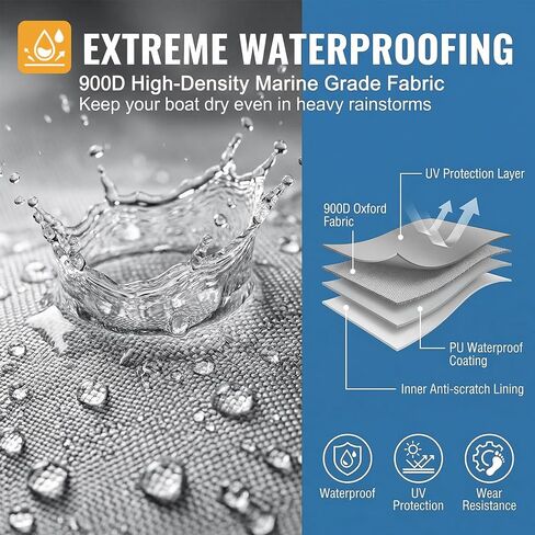 900D Jon Boat Cover with Metal Buckles,Waterproof Heavy Duty Cover for Jon Boat,Marine Grade Polyester Canvas Replacement with Motor Cover,14FT & Gray in Saudi Arabia