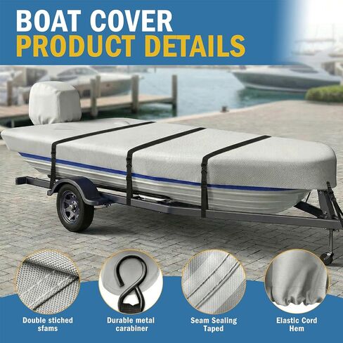900D Jon Boat Cover with Metal Buckles,Waterproof Heavy Duty Cover for Jon Boat,Marine Grade Polyester Canvas Replacement with Motor Cover,14FT & Gray in Saudi Arabia