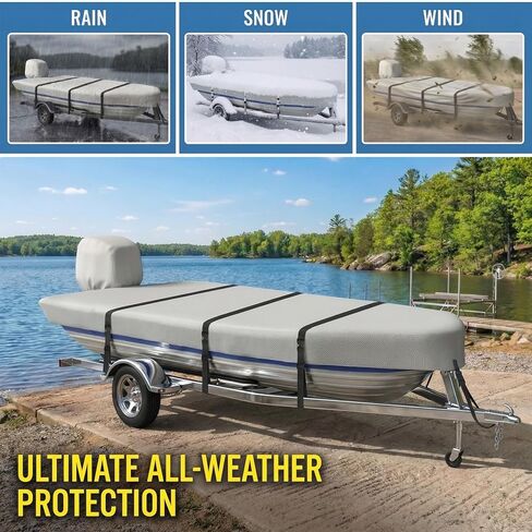 900D Jon Boat Cover with Metal Buckles,Waterproof Heavy Duty Cover for Jon Boat,Marine Grade Polyester Canvas Replacement with Motor Cover,14FT & Gray in Saudi Arabia
