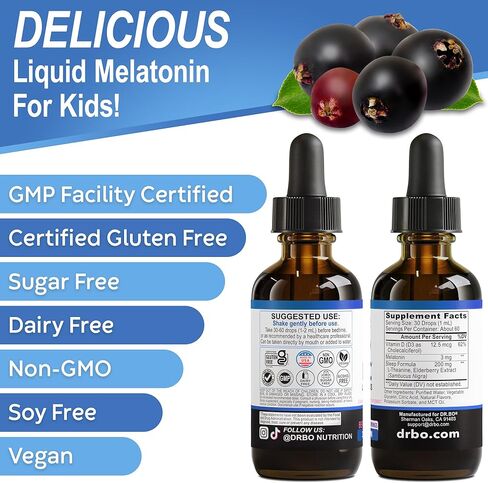 سائل الميلاتونين السائل للأطفال - مساعد النوم السحري للأطفال - سائل الميلاتونين 3 ملغ من قطرات التوت، D3، L الثيانين - مساعدات النوم للأطفال، مكمل L-الثيانين الطبيعي الهادئ، أساسيات سفر الأطفال الصغار 2 أونصة سائلة in Kuwait