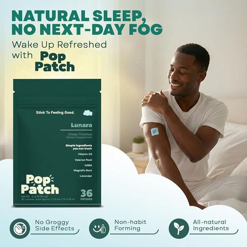 Sleep Patches, Extra Strength for Insomnia Aid (36 Patches) | Easy-to-Apply, Plant-Powered Non-Melatonin Patches with Valerian Root, GABA & Lavender for Deep & Long-Lasting Sleep in Saudi Arabia