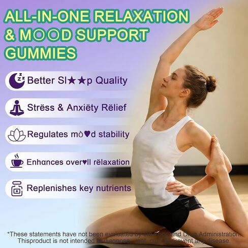 5HTP Gummies + GABA - خالي من الميلاتونين - جليسينات المغنيسيوم، أشواغاندا، إل-ثيانين، إل-تريبتوفان وفيتامين د3 | علكات الاسترخاء والهدوء | الدعم الليلي للبالغين 2 حزمة in Kuwait