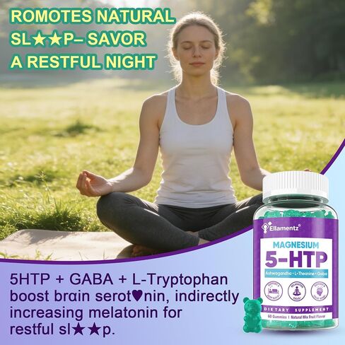 5HTP Gummies + GABA - خالي من الميلاتونين - جليسينات المغنيسيوم، أشواغاندا، إل-ثيانين، إل-تريبتوفان وفيتامين د3 | علكات الاسترخاء والهدوء | الدعم الليلي للبالغين 2 حزمة in Kuwait