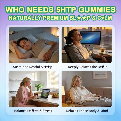 5HTP Gummies + GABA - خالي من الميلاتونين - جليسينات المغنيسيوم، أشواغاندا، إل-ثيانين، إل-تريبتوفان وفيتامين د3 | علكات الاسترخاء والهدوء | الدعم الليلي للبالغين 2 حزمة in Kuwait