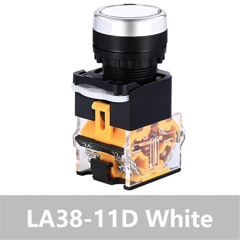 10 قطع مفتاح زر ضغط، 22 مم LA38 إعادة ضبط ذاتي القفل 1NO/1NC لحظية مع مؤشر LED خفيف 220 فولت (LA38-11D أبيض، إعادة ضبط) in Kuwait