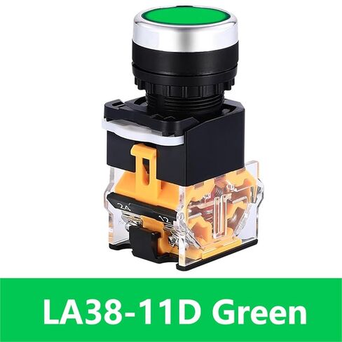 10 قطع مفتاح زر ضغط، 22 مم LA38 إعادة ضبط ذاتي القفل 1NO/1NC لحظية مع مؤشر LED خفيف 220 فولت (LA38-11D أخضر، إعادة ضبط) in Kuwait