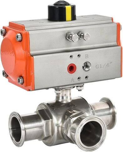 38 مللي متر 3 طريقة 304 الفولاذ المقاوم للصدأ ثلاثي المشبك الطويق نوع صمام الكرة الهوائية مع اسطوانة مزدوجة التمثيل in Kuwait