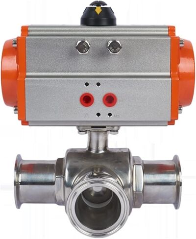 38 مللي متر 3 طريقة 304 الفولاذ المقاوم للصدأ ثلاثي المشبك الطويق نوع صمام الكرة الهوائية مع اسطوانة مزدوجة التمثيل in Kuwait