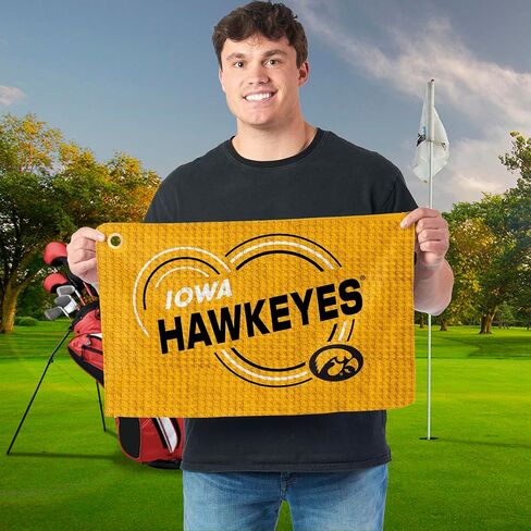 Northwest NCAA Iowa Hawkeyes Golf Towel, Official Licensed Microfiber Waffle Fabric, Absorbent 16x25 in Club Cleaning Accessory, Droplets Design in Saudi Arabia
