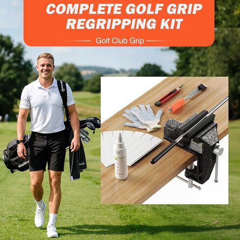 Portable Golf Club Regripping Kit with Bench Vise – Complete Set with Rubber Clamp, Solvent, Tape Strips & Tools for Grip Repair & Replacement, Home DIY (Small) in Saudi Arabia