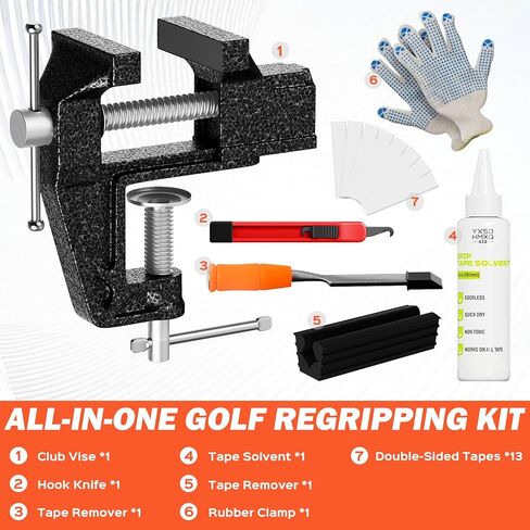 Portable Golf Club Regripping Kit with Bench Vise – Complete Set with Rubber Clamp, Solvent, Tape Strips & Tools for Grip Repair & Replacement, Home DIY (Small) in Saudi Arabia