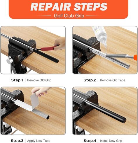 Portable Golf Club Regripping Kit with Bench Vise – Complete Set with Rubber Clamp, Solvent, Tape Strips & Tools for Grip Repair & Replacement, Home DIY (Small) in Saudi Arabia