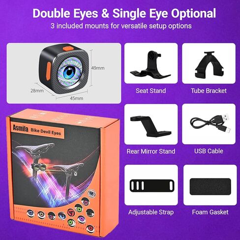 Bike Tail Light, Rechargeable Bicycle Tail Light LED Devil Eyes Light with App Control, Programmable Demon Eyes, Rear Bike Light for Bikes and Motorcycles (Single Eye) in Kuwait