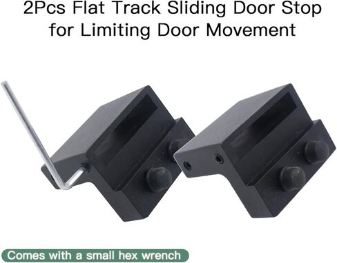 Barn Door Roller Stopper Hardware, 2PCS 41×7mm/1.61"×0.28"(L×W) Flat Track Sliding Door Stop for Limiting Door Movement, Black Roller Catches with Wrench for Household Home in Saudi Arabia