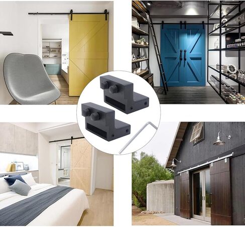 Barn Door Roller Stopper Hardware, 2PCS 41×7mm/1.61"×0.28"(L×W) Flat Track Sliding Door Stop for Limiting Door Movement, Black Roller Catches with Wrench for Household Home in Saudi Arabia