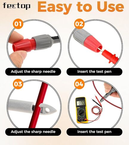 4 قطع من مسبار ثقب الأسلاك، مجموعة مشبك ثقب العزل لقياس الجهد الكهربائي المتعدد وإصلاح تشخيص السيارات واستكشاف أخطاء دائرة الاختبار الكهربائية وإصلاحها (طول 4 مم - قصير) in Kuwait